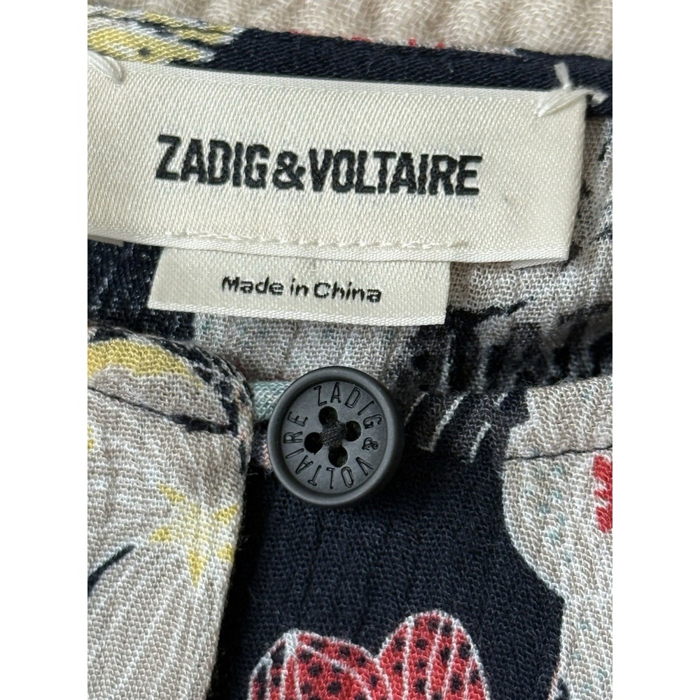 Zadig & Voltaire Raspali Print Mini Dress Sz Small Floral Drop Waist Puff Sleeve - Picture 5 of 10